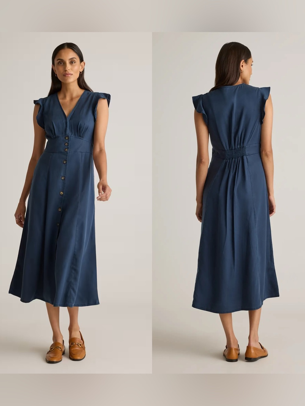 Quince Vintage Wash Tencel Button Front Midi Dress Women’s Midnight Blue - M